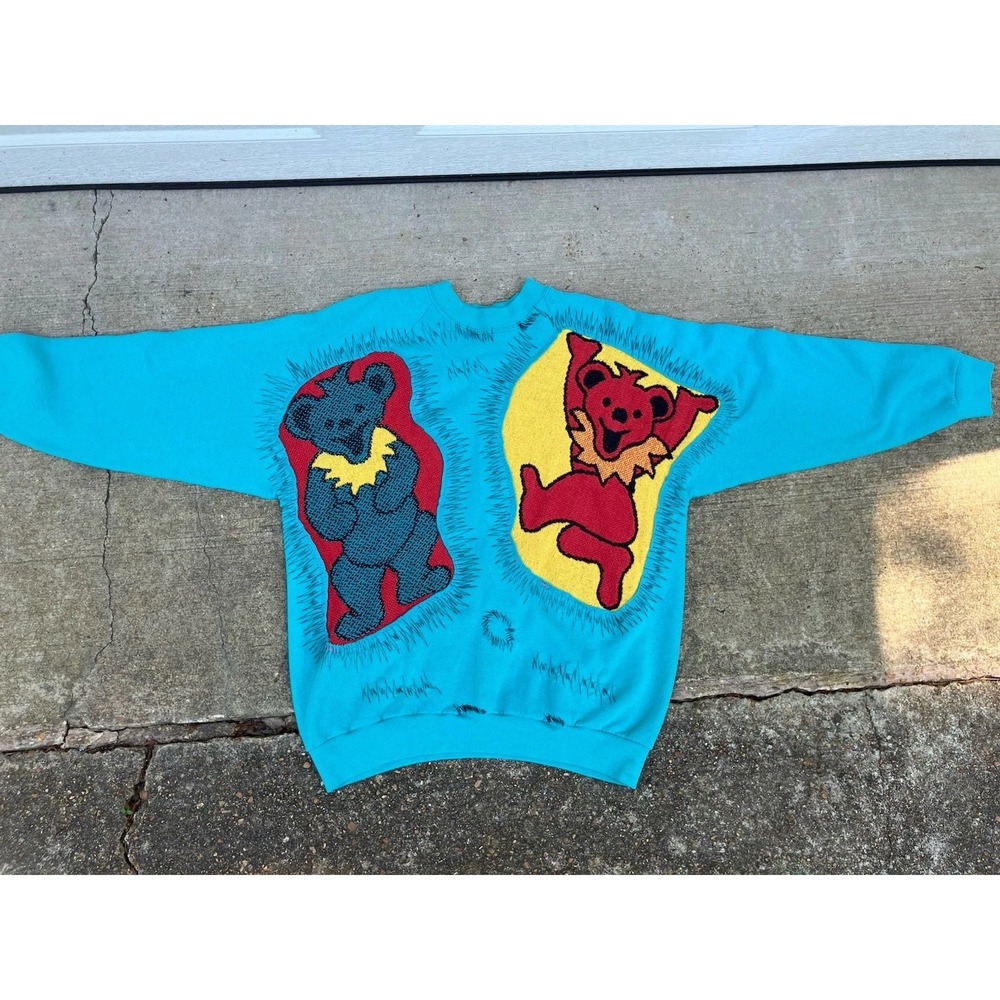 Grateful Dead 1/1 Hippie Boho Dancing Bears Blue Sweater *See Measurement For Sz